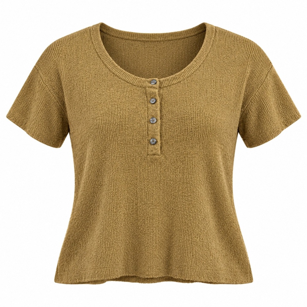 Madewell Henley Sweater Tee Women M Distant Olive Cotton Blend Short Sleeve Top